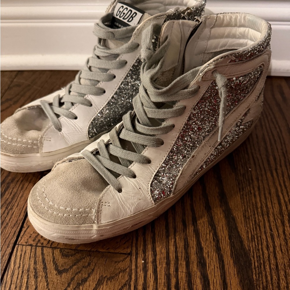 Golden Goose Silver Glitter High-Top Sneakers - Picture 3 of 6